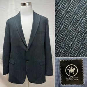 Hart Schaffner Marx 48L Blue Herringbone Unstructured Blazer Jacket Sport Coat